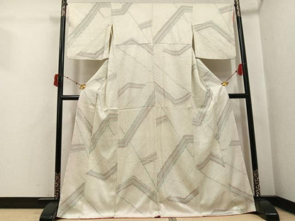 平和屋着物●上質な小紋　総絞り　幾何学文様　正絹　逸品　AABJ0053ph