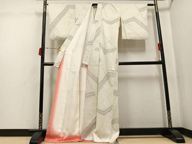 平和屋着物●上質な小紋　総絞り　幾何学文様　正絹　逸品　AABJ0053ph