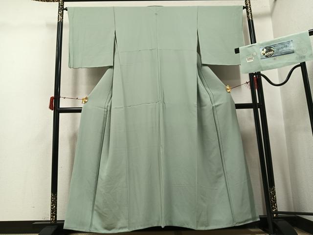 平和屋着物●上質な色無地 京の名水染 山葵色 反端付き 正絹 逸品 AABJ0054ph