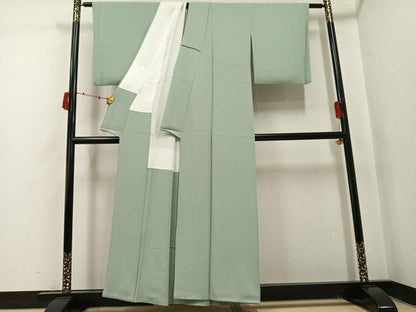 平和屋着物●上質な色無地 京の名水染 山葵色 反端付き 正絹 逸品 AABJ0054ph
