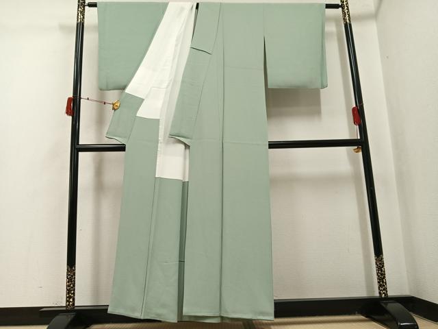 平和屋着物●上質な色無地 京の名水染 山葵色 反端付き 正絹 逸品 AABJ0054ph