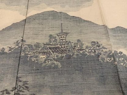平和屋着物●色留訪問着 紬地 遠山風景樹林文 正絹 逸品 AABJ0059ph