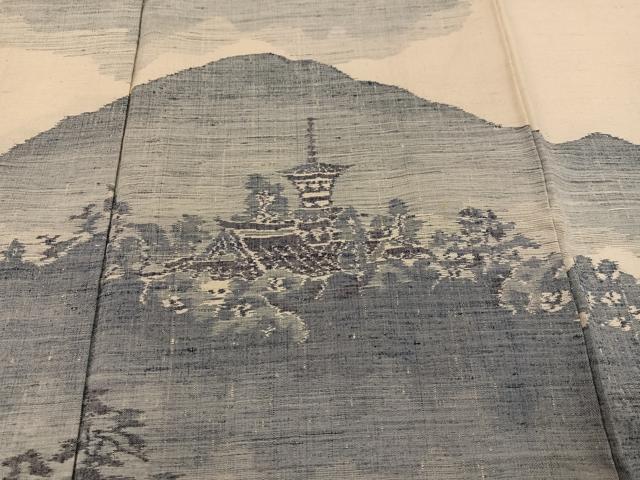 平和屋着物●色留訪問着 紬地 遠山風景樹林文 正絹 逸品 AABJ0059ph