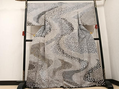 平和屋着物●訪問着 中国三大刺繍 相良刺繍 絞り 花尽くし 銀通し地 正絹 逸品 AABJ0065ph