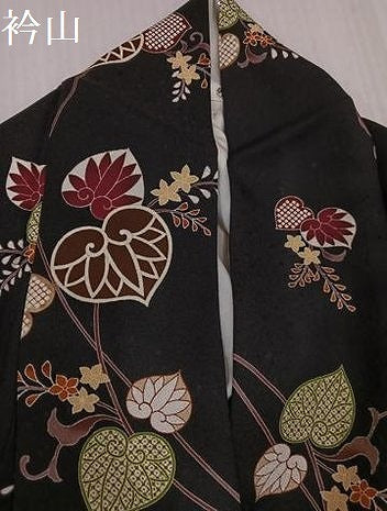 平和屋着物●上質な小紋 葵 黒地 正絹 逸品 AABJ0066ph