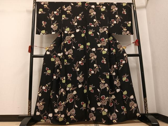 平和屋着物●上質な小紋 葵 黒地 正絹 逸品 AABJ0066ph