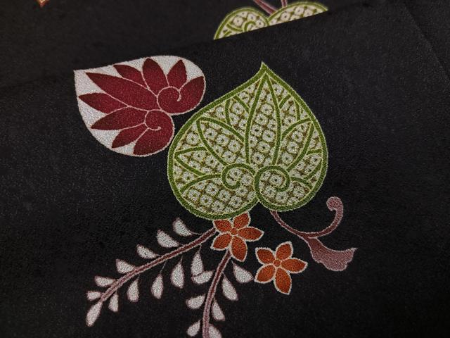 平和屋着物●上質な小紋 葵 黒地 正絹 逸品 AABJ0066ph
