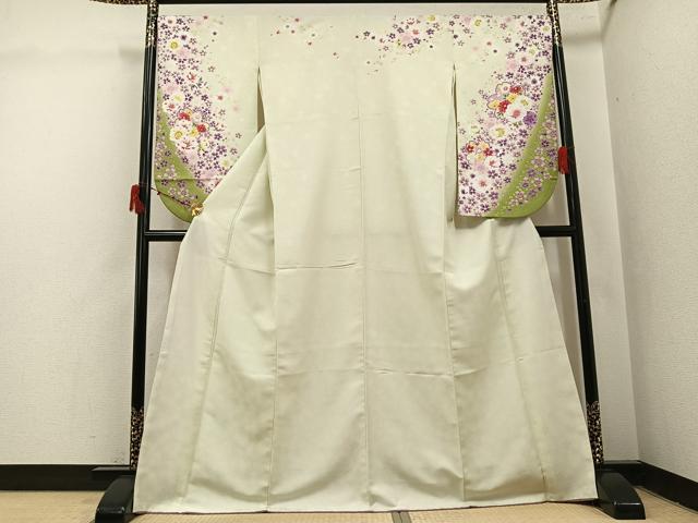 平和屋着物●小振袖 二尺袖 舞桜文 暈し染め 金彩 洗える着物 AABJ0068ph
