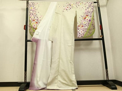 平和屋着物●小振袖 二尺袖 舞桜文 暈し染め 金彩 洗える着物 AABJ0068ph