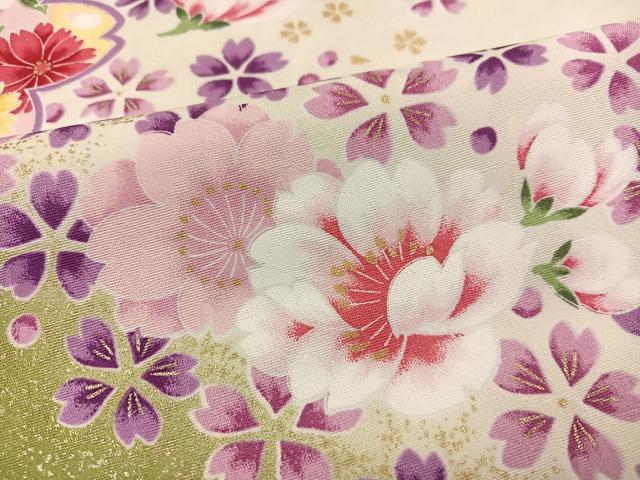 平和屋着物●小振袖 二尺袖 舞桜文 暈し染め 金彩 洗える着物 AABJ0068ph
