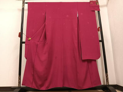 平和屋着物●世界的ファッションデザイナー 山本寛斎 kansaiブランド 振袖 堅牢染 草花地紋 濃紅色 反端付き 正絹 逸品 AABJ0073ph