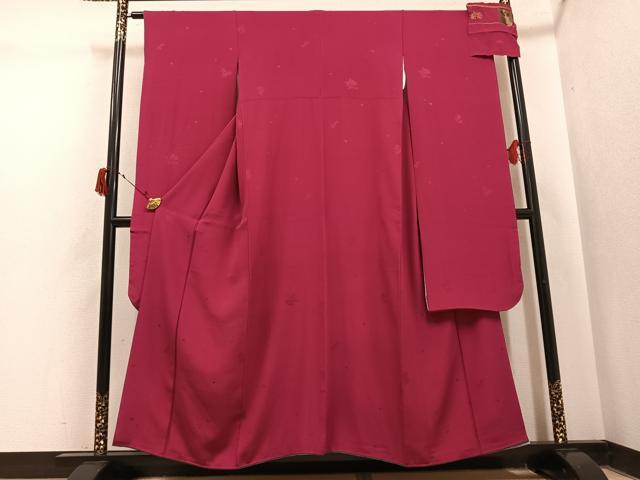 平和屋着物●世界的ファッションデザイナー 山本寛斎 kansaiブランド 振袖 堅牢染 草花地紋 濃紅色 反端付き 正絹 逸品 AABJ0073ph