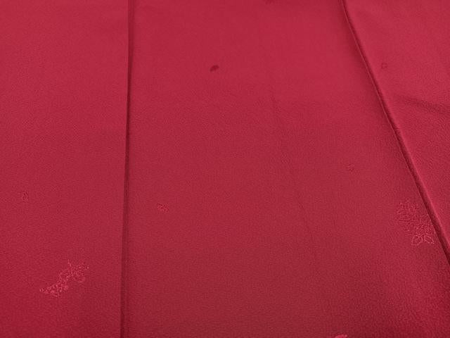 平和屋着物●世界的ファッションデザイナー 山本寛斎 kansaiブランド 振袖 堅牢染 草花地紋 濃紅色 反端付き 正絹 逸品 AABJ0073ph