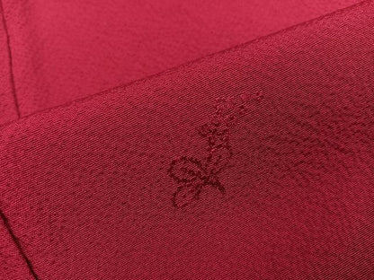 平和屋着物●世界的ファッションデザイナー 山本寛斎 kansaiブランド 振袖 堅牢染 草花地紋 濃紅色 反端付き 正絹 逸品 AABJ0073ph