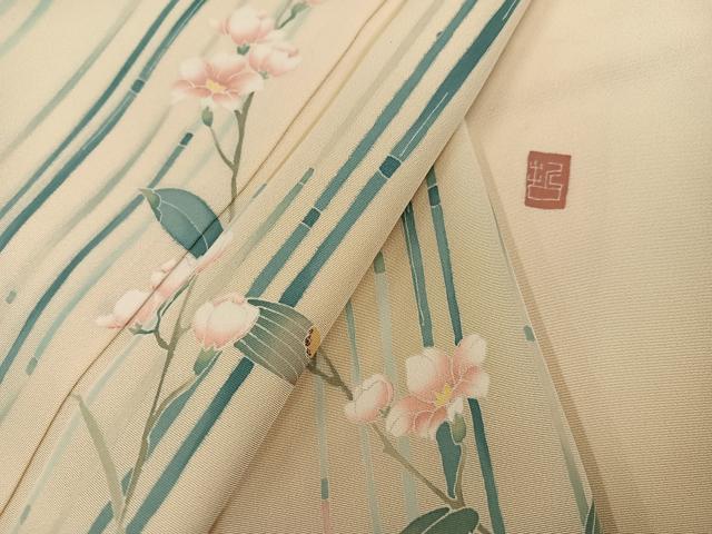 平和屋着物●訪問着　友禅　作家物　枝花文　暈し染め　正絹　逸品　AABJ0074ph