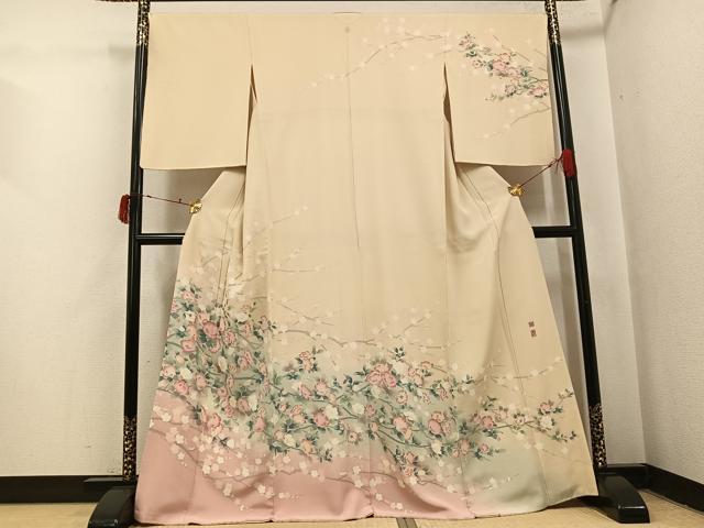 平和屋着物●京加賀友禅　百貫達雄　訪問着　枝花文　暈し染め　正絹　逸品　AABJ0075ph