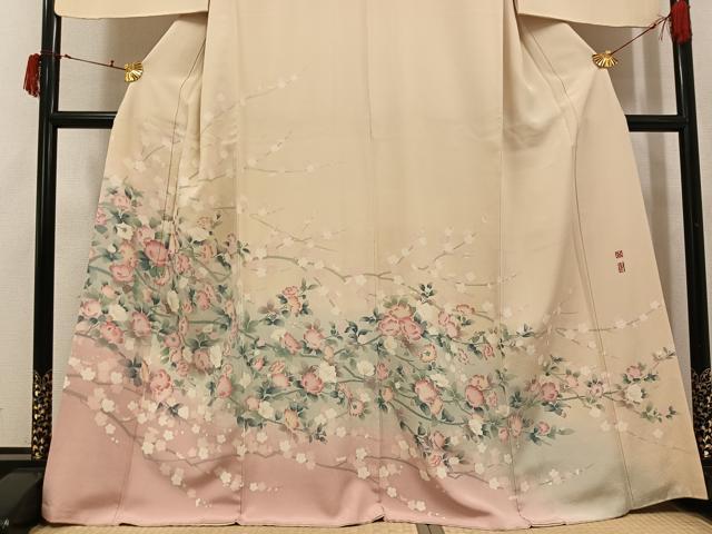 平和屋着物●京加賀友禅　百貫達雄　訪問着　枝花文　暈し染め　正絹　逸品　AABJ0075ph
