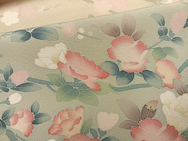 平和屋着物●京加賀友禅　百貫達雄　訪問着　枝花文　暈し染め　正絹　逸品　AABJ0075ph