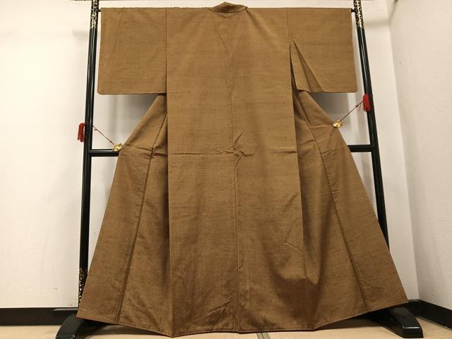 平和屋着物●上質な紬　色無地　芝翫茶色　正絹　逸品　未使用　AABJ0076ph