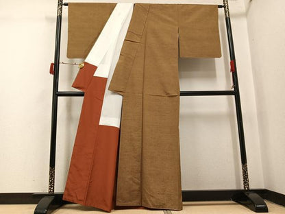 平和屋着物●上質な紬　色無地　芝翫茶色　正絹　逸品　未使用　AABJ0076ph
