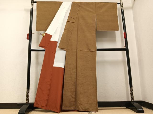 平和屋着物●上質な紬　色無地　芝翫茶色　正絹　逸品　未使用　AABJ0076ph