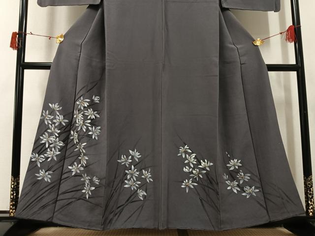平和屋着物●訪問着　手描き　草花文　金彩　鬼しぼ縮緬　正絹　逸品　AABJ0078ph