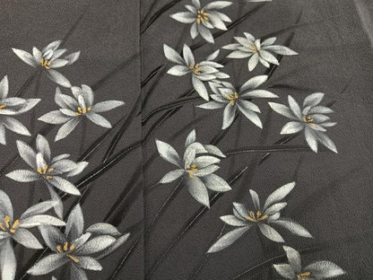 平和屋着物●訪問着　手描き　草花文　金彩　鬼しぼ縮緬　正絹　逸品　AABJ0078ph