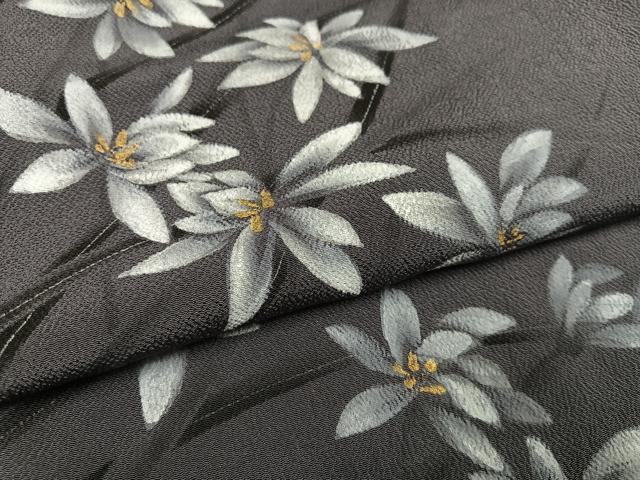 平和屋着物●訪問着　手描き　草花文　金彩　鬼しぼ縮緬　正絹　逸品　AABJ0078ph