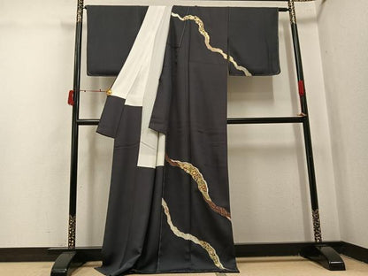 平和屋着物●訪問着　駒刺繍　道長草花文　金彩　ロング丈　正絹　逸品　未使用　AABJ0079ph