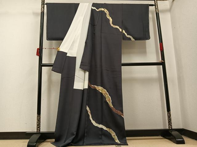 平和屋着物●訪問着　駒刺繍　道長草花文　金彩　ロング丈　正絹　逸品　未使用　AABJ0079ph