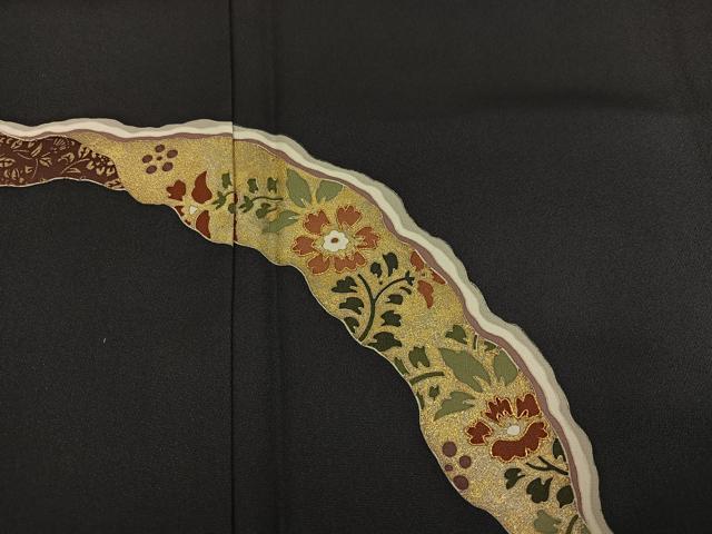 平和屋着物●訪問着　駒刺繍　道長草花文　金彩　ロング丈　正絹　逸品　未使用　AABJ0079ph