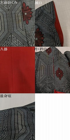 平和屋着物●アンティーク大島　本場大島紬　割込み絣　幾何学花文　正絹　逸品　AABJ0082ph
