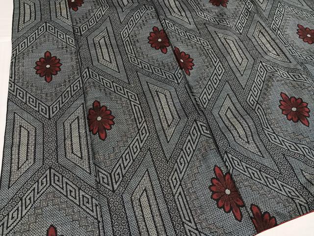 平和屋着物●アンティーク大島　本場大島紬　割込み絣　幾何学花文　正絹　逸品　AABJ0082ph