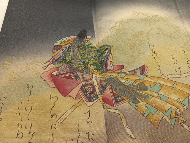 平和屋着物●友禅作家　河野栖山　訪問着　女人楽器文　暈し染め　金彩　正絹　逸品　AABJ0083ph