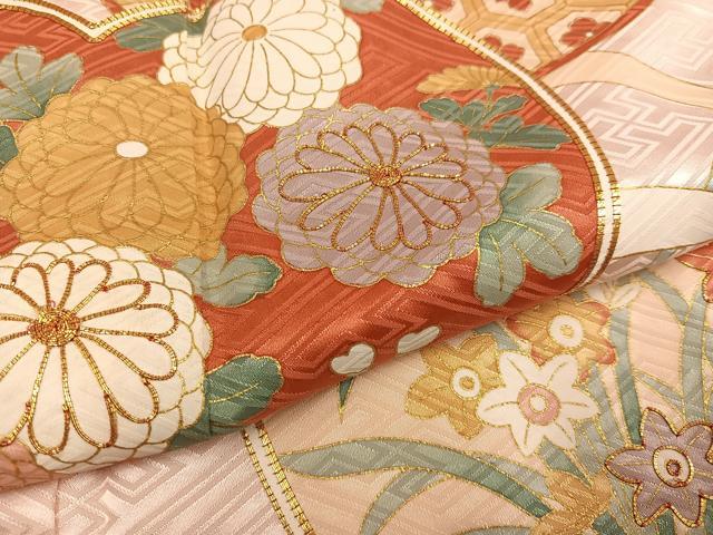 平和屋着物●豪華振袖　駒刺繍　草花文　金彩　正絹　逸品　AABJ0084ph