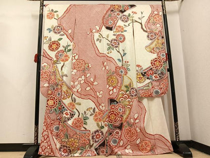 平和屋着物●豪華振袖　絞り　草花文　金彩　正絹　逸品　AABJ0085ph