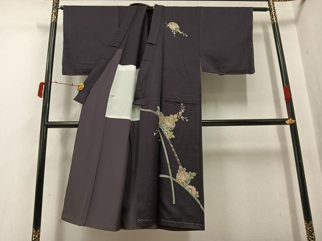 平和屋着物○男性 訪問着 友禅 草花文 背抜き仕立て 正絹 逸品 AABJ0087ph