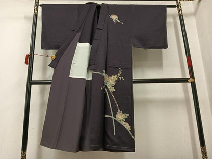 平和屋着物●男性　訪問着　友禅　草花文　背抜き仕立て　正絹　逸品　AABJ0087ph