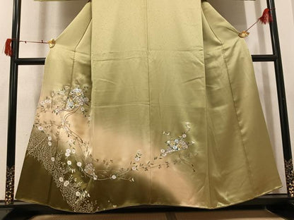 平和屋着物●訪問着　枝花檜扇文　暈し染め　金銀彩　正絹　逸品　AABJ0088ph