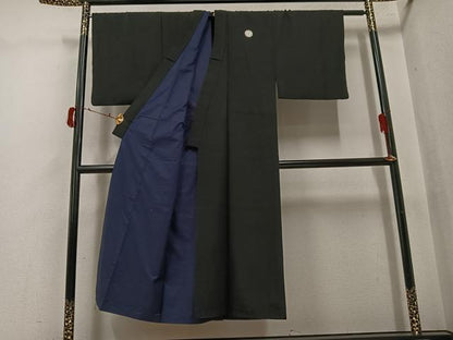 平和屋着物●男性　黒紋付　正絹　逸品　AABJ0091ph