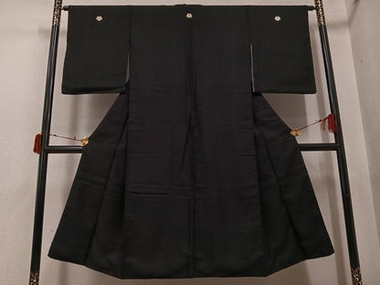 平和屋着物●男性　黒紋付　正絹　逸品　AABJ0092ph