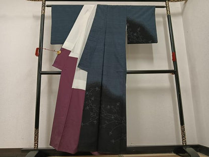 平和屋着物●訪問着　結城紬　花唐草文　正絹　逸品　AABJ0093ph