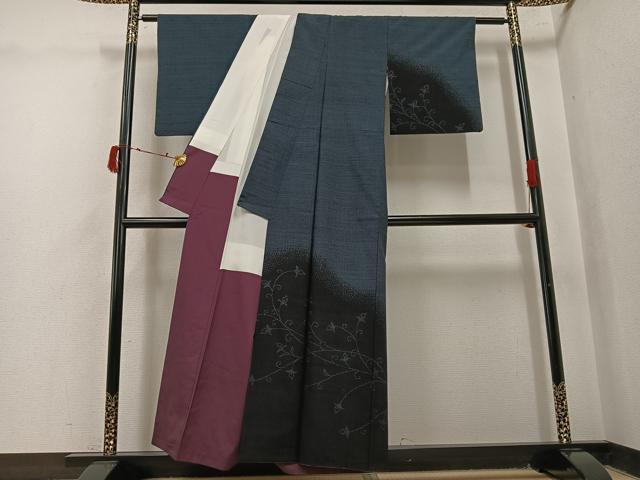 平和屋着物●訪問着　結城紬　花唐草文　正絹　逸品　AABJ0093ph