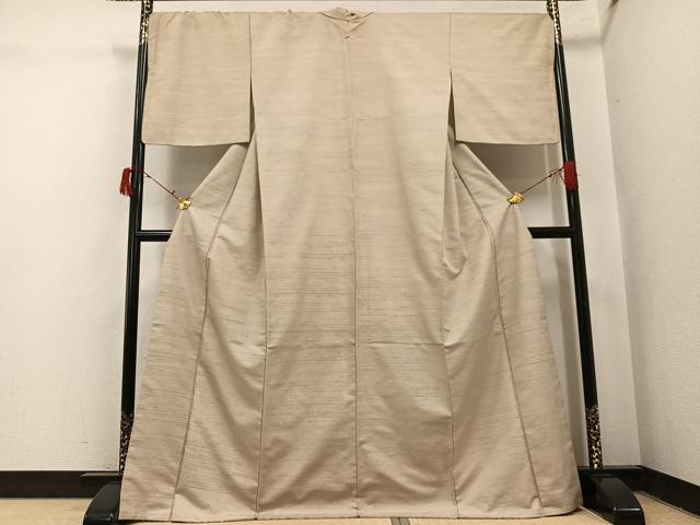 平和屋着物●上質な紬　色無地　白橡色　正絹　逸品　AABJ0095ph