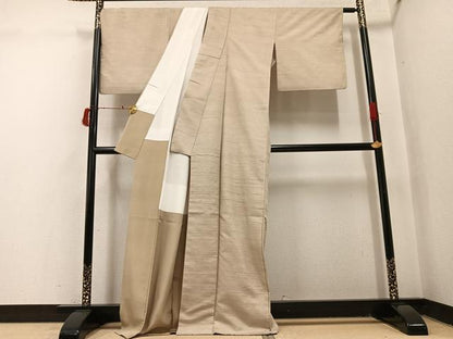 平和屋着物●上質な紬　色無地　白橡色　正絹　逸品　AABJ0095ph