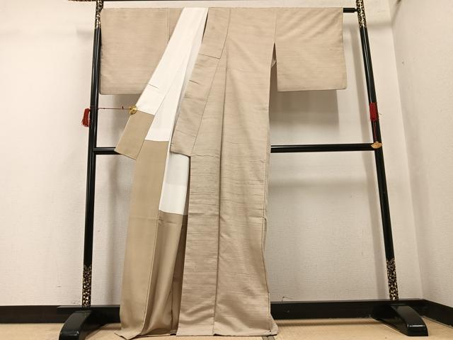 平和屋着物●上質な紬　色無地　白橡色　正絹　逸品　AABJ0095ph