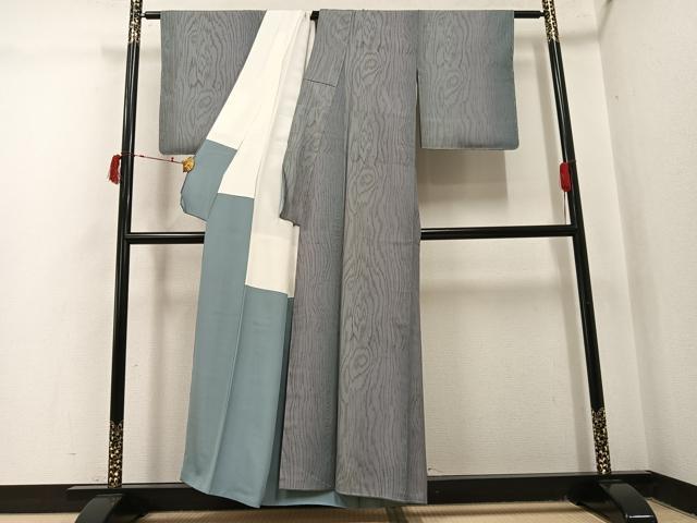平和屋着物●創業460年・千總　小紋　紬地　手摺り木版画染　杢目文　反端付き　正絹　逸品　未使用　AABJ0096ph