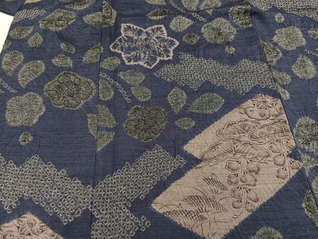 平和屋着物●西洞院辻が花　大脇一心　小振袖　二尺袖　紬地　絞り　花蝶文　正絹　逸品　AABJ0097ph