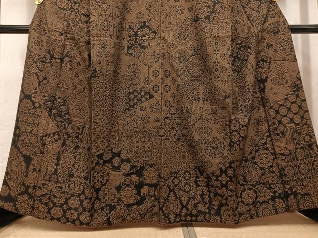 平和屋着物●訪問着　本場大島紬　絣百撰　鳥獣花文　恵積五郎作　たとう紙付き　正絹　逸品　AABJ0099ph