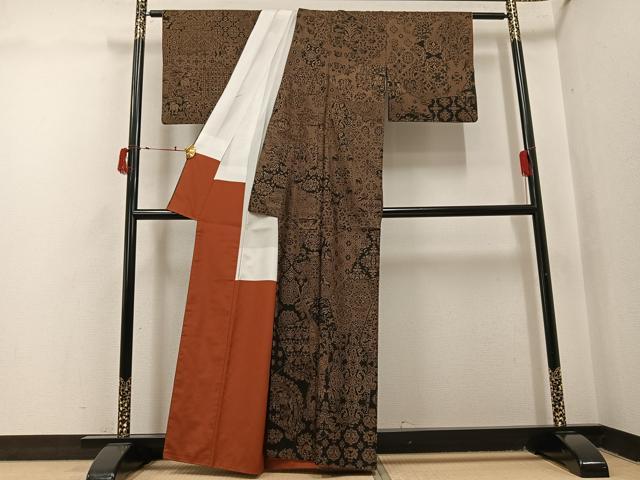 平和屋着物●訪問着　本場大島紬　絣百撰　鳥獣花文　恵積五郎作　たとう紙付き　正絹　逸品　AABJ0099ph